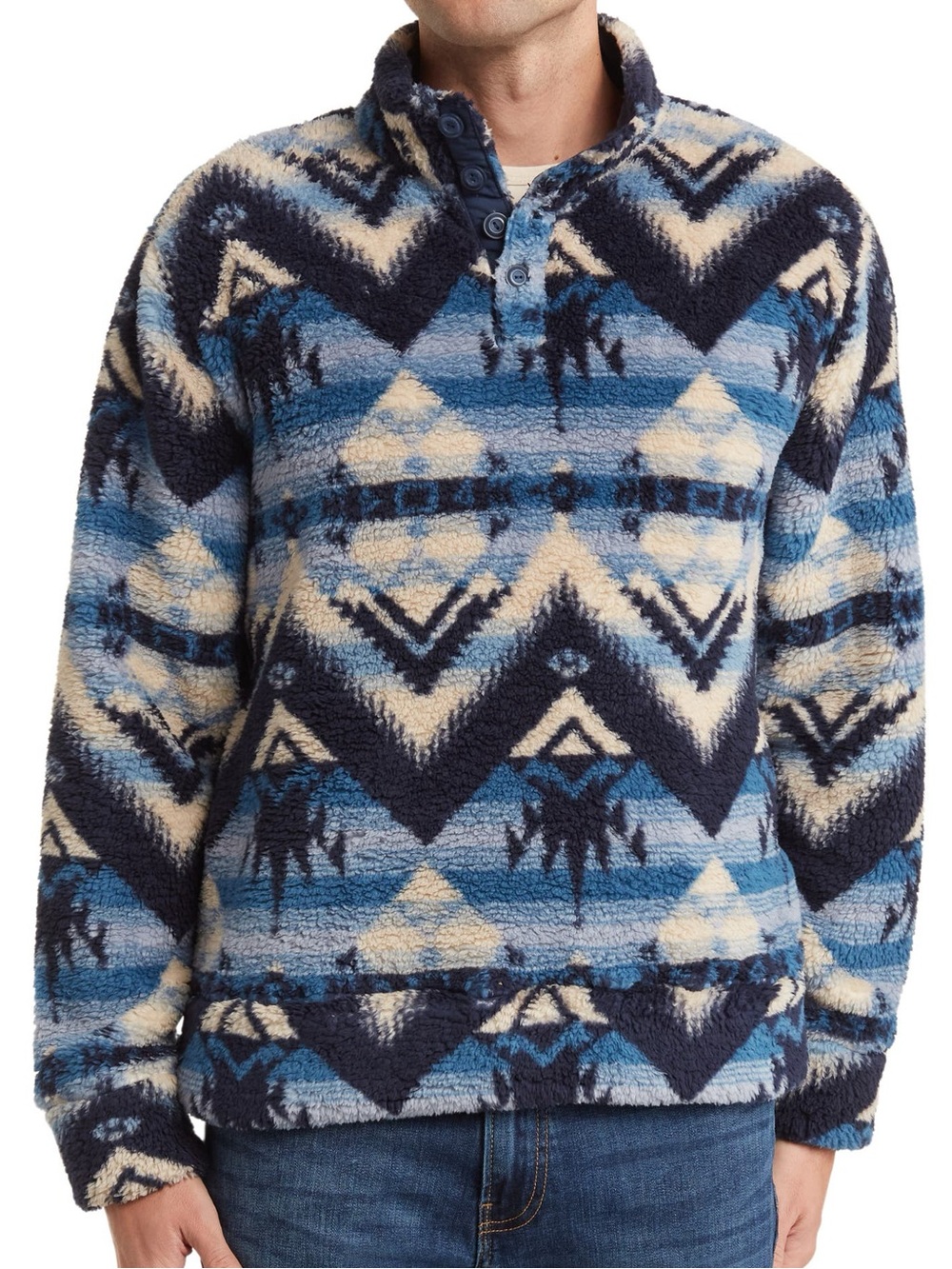 Lucky Brand Men’s Geometric Print Faux Shearling Pullover. Size Large